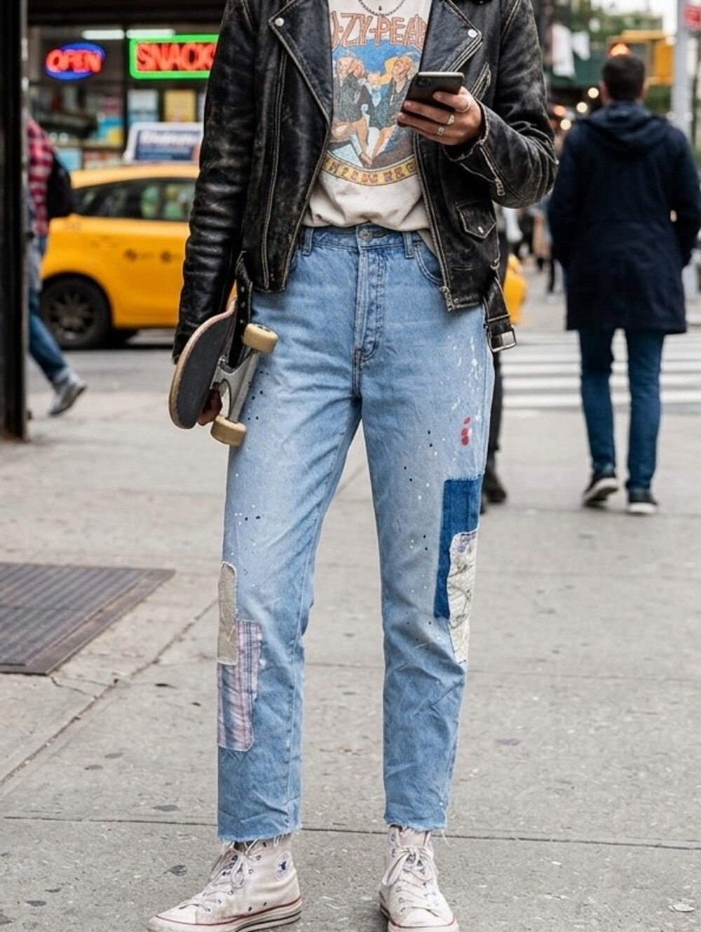 BDG Urban Outfitters Patchwork Distressed Jeans Size 28 Paint Splatter Raw Hem